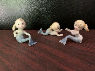 Vintage Set Of 3 Baby Mermaids Porcelain Sitting & Swimming Made In Japan