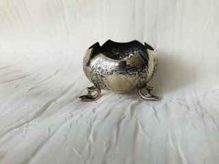 Indian / Middle Eastern Silver Tone White Metal Footed Open Salt Bowl