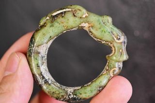 Delicate China Old Jade Carved Dragon Annular Lucky Pendant B83