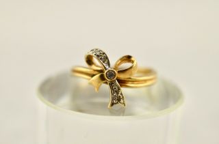 Vintage Ladies 9ct Solid Gold and Diamond Bow - Shaped Ring (2.  09g) 2