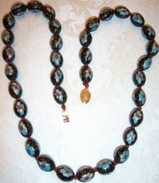Vintage Chinese Export Cloisonne Turquoise Enamel Flower Bead Necklace