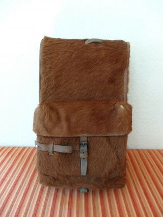 Perfect 1944 Swiss Army Cowhide Leather Backpack Rucksack Military Fur Vintage