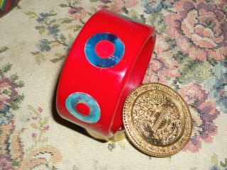 Ebay Best Vintage Candy Apple Red Bakelite Bracelet W/inlaid Bullseye Dots