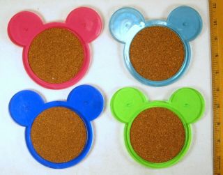 Set Of (4) Disney Mickey Mouse Multi - Color Drink Coasters Cork & Acrylic
