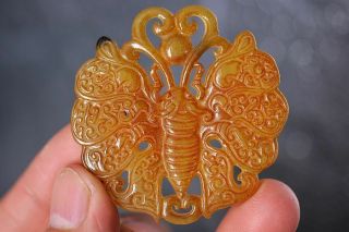 Delicate Chinese Old Jade Carved Butterfly Lucky Pendant C47