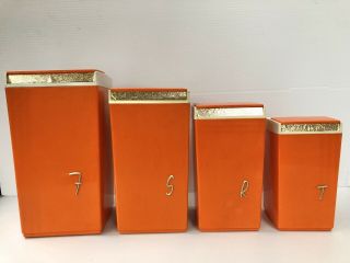 Vintage 1950s Nally Ware Orange,  White & Gold Kitchen Canisters