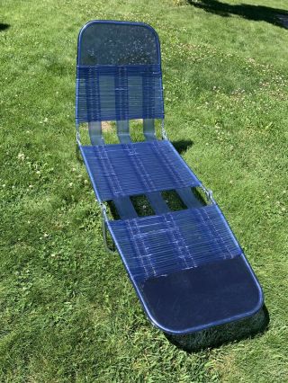 Vintage Blue Plastic Tube Folding Lounge Chair 80s 90’s Beach Chaise Great Cond.