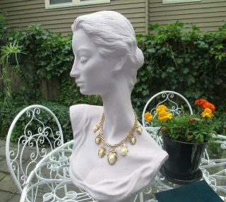 Vtg Signed Christian Dior Gold Plated Necklace W Faux Pearl Drop Pendants W Bow