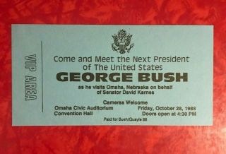 1988 Ticket To George H.  W.  Bush For President Campaign Visit To Omaha Nebraska