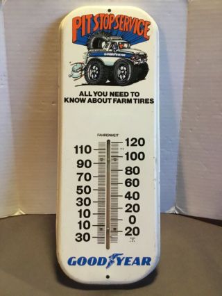 Vintage Goodyear Advertising Thermometer Sign Farm Tires Pit Stop Monster Truck