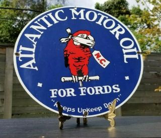 Vintage Ford Motor Co Porcelain Gas Atlantic Parrot Service Station Pump Sign