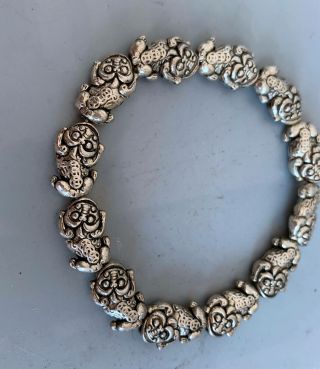 Collectable Handwork Decorative Old Tibet Silver Carve Tiger Bead Noble Bracelet