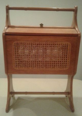 Vintage Wood/wicker Sewing Box Standing Style Wooden Storage Chest Craft Cabinet