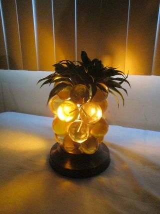 Vintage Lucite Grape Cluster Pineapple Lamp Light On Metal Base Tropical Motif
