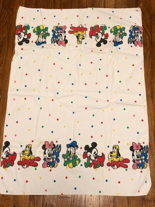 Vtg Mickey Mouse Disney Friends Flannel Baby Blanket Crib Sheet Lovey 26” X 36”