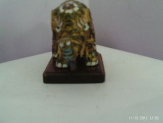 FAB VINTAGE CHINESE CLOISONNE BRASS ELEPHANT FIGURE ON WOODEN STAND 6 CMS TALL 2
