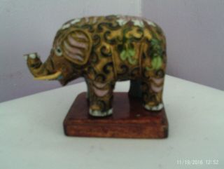 FAB VINTAGE CHINESE CLOISONNE BRASS ELEPHANT FIGURE ON WOODEN STAND 6 CMS TALL 3