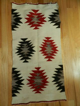 Vintage,  Heavy Weave,  Navajo,  Wool Rug,  18 In.  X,  36 In,  Red Black,  White