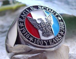 [ Size 8 Boy Scouts ] Ring Eagle Scout Of America Silver Plated Pin Patch
