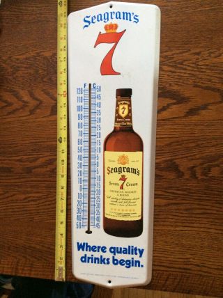 Vintage Seagrams 7 Whiskey Metal Advertising Thermometer Quality Drinks 24 In.