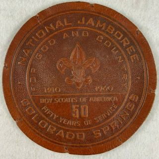 Vtg 1960 National Jamboree Colorado Springs Leather Boy Scout Patch Round 5 " Bsa