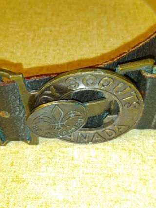 1960 ' s Boy Scouts Canada Leather Belt With Brass Buckle Size 34 2
