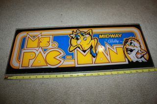 Vintage Ms.  Pac - Man Arcade Marquee Plexi 23 " X 9 " - C709