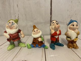 4 Vintage Disney Japan Snow White And The Seven Dwarfs Porcelain Figurines