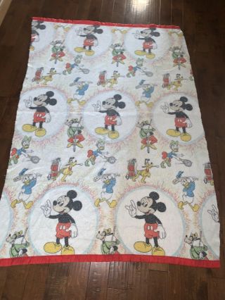 Vtg 70’s Disney Characters Blanket Goofy Donald Mickey Sports 91x62