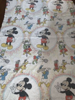 VTG 70’s Disney Characters Blanket Goofy Donald Mickey Sports 91X62 3