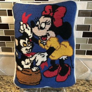 Disney Minnie Mouse & Figaro Cat Vintage Pillow Hand Stitched Colorful 9 " X 12 "