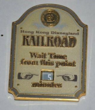 2009 Wdi Wait Time Sign Hkdl Railroad Train Le 300 Pin