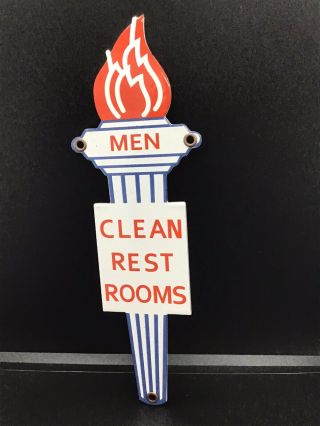 Vintage Porcelain Mens Restroom Gas And Oil Sign