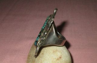 Vintage Early Native American Indian Navajo Old Pawn Silver Large Turquoise Ring 2