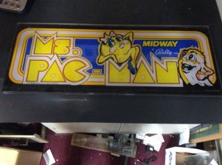 Midway Bally Co.  Ms.  Pac - Man 1981 Video Arcade Game Marquee Plexiglass