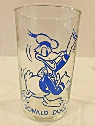 Donald Duck Drinking Glass W.  D.  4 - 1/4 " Tall Blue Vintage Disney Collectors Item