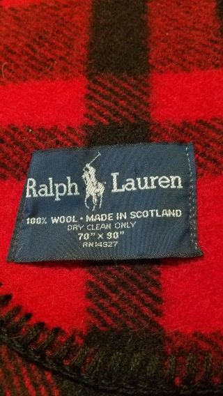 Vintage/classic Ralph Lauren red/black Plaid Wool Blanket 70 