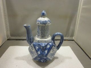 Vintage Blue And White Porcelain 7 1/2 " Tall Teapot With Lid China