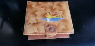 1930s Iron River Wisconsin Souvenir Painted Indian Leather Top Handkerchief Box