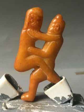 Old China Natural Jade Hand - Carved Jade Man And Woman Sex Statue Pendant 223