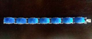 Vintage Ivar Holth Norway Sterling Silver Blue Guilloche Enamel Bracelet