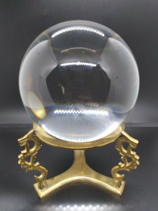 Vintage Crystal Ball W/ Brass Dragon Stand Healing Sphere Palantir 6 Lb.  6oz.  5 "