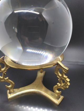 Vintage Crystal Ball w/ Brass Dragon Stand Healing Sphere Palantir 6 lb.  6oz.  5 
