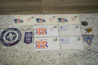 Vtg 1971 Bs Boy Scouts 13th World Jamboree Japan Neckerchief Slide Patch Stamps