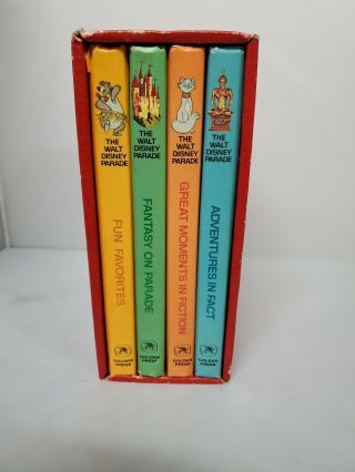 Vtg 70s Walt Disney Parade Fun Fact Fantasy Fiction Books Boxed Set Of 4
