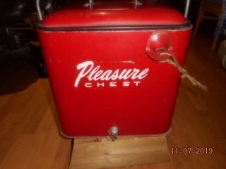Vintage 1950’s Pleasure Chest Red Metal Cooler.