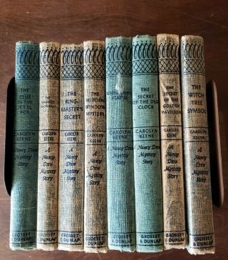 Carolyn Keene 8 Vintage Blue Hb Nancy Drew Books