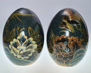 Vintage Japanese Satsuma Egg Moriage Porcelain Bird & Fiowers Hand Painted