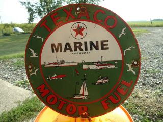 Vintage 1954 Texaco Marine Motor Fuel Porcelain Enamel Oil Gas Fuel Pump Sign