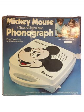 Vintage Walt Disney Mickey Mouse Shelcore Phonograph Record Player (pg127b)